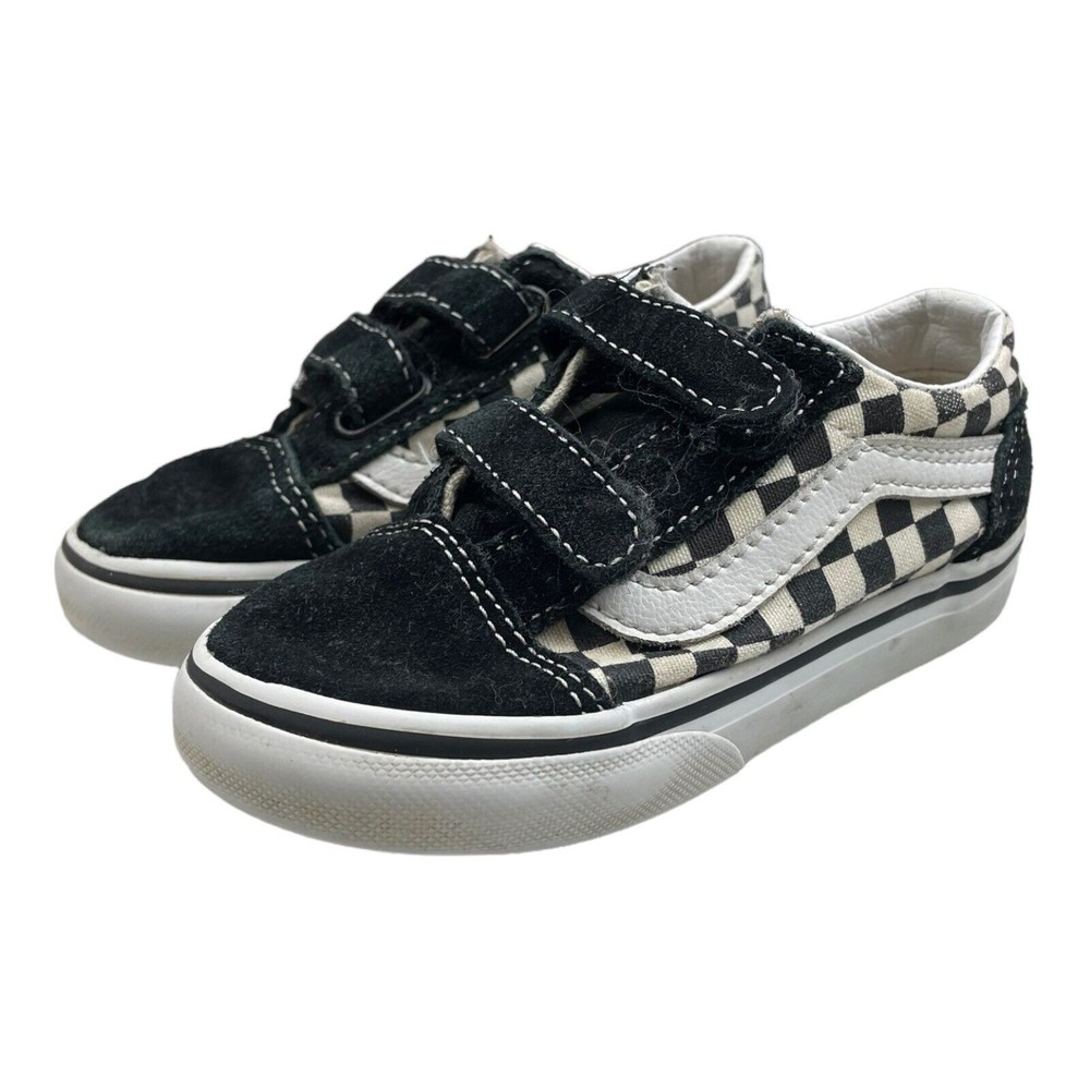 Vans Toddler Size 8 Black White Checkered Low Top Sneakers Hook Loop Closure